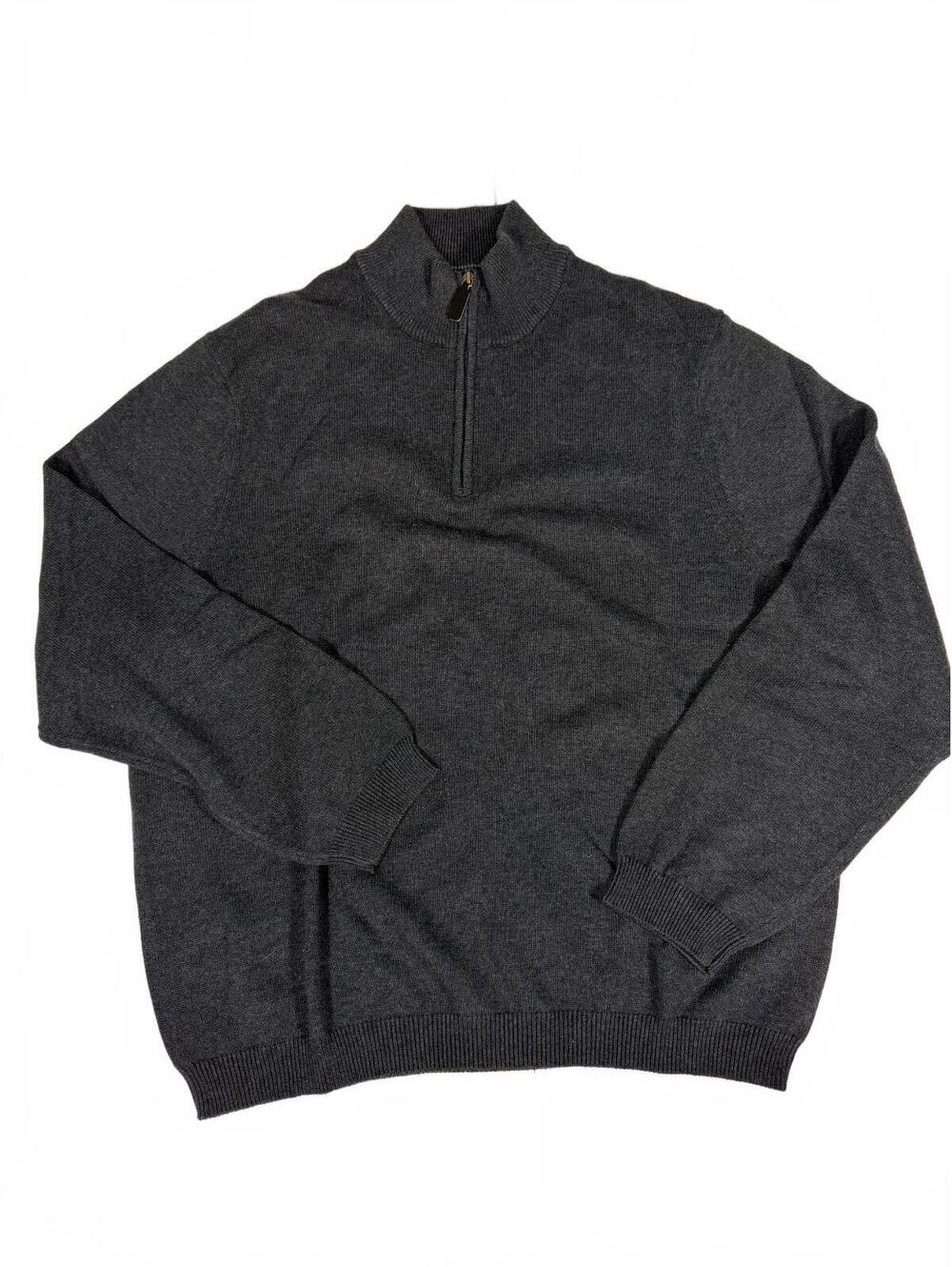 Eddie Bauer Men's Dark Gray Half-Zip Sweater, 92% Cotton, Size Large